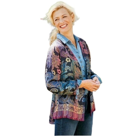 Soft Surroundings Paisley Paloma Jacket Topper Cardigan Sz Small Colorful Print - Picture 1 of 7